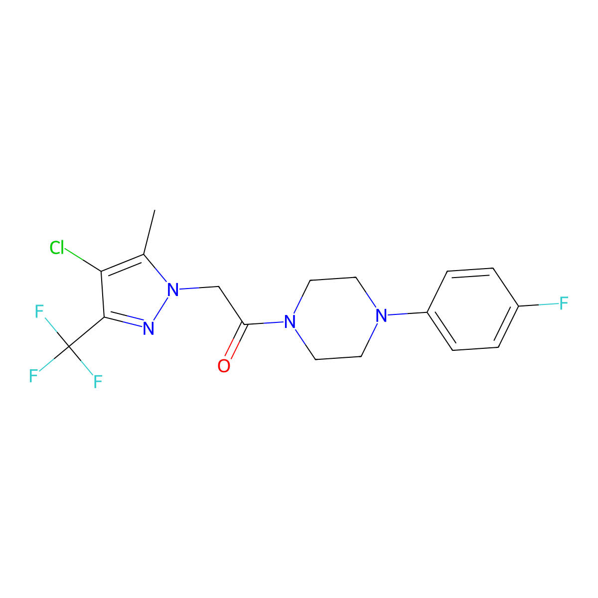 2-[4-Chloro-5-methyl-3-(trifluoromethyl)pyrazol-1-yl]-1-[4-(4-fluorophenyl)piperazin-1-yl]ethanone molecular structure, CAS 351986-92-0