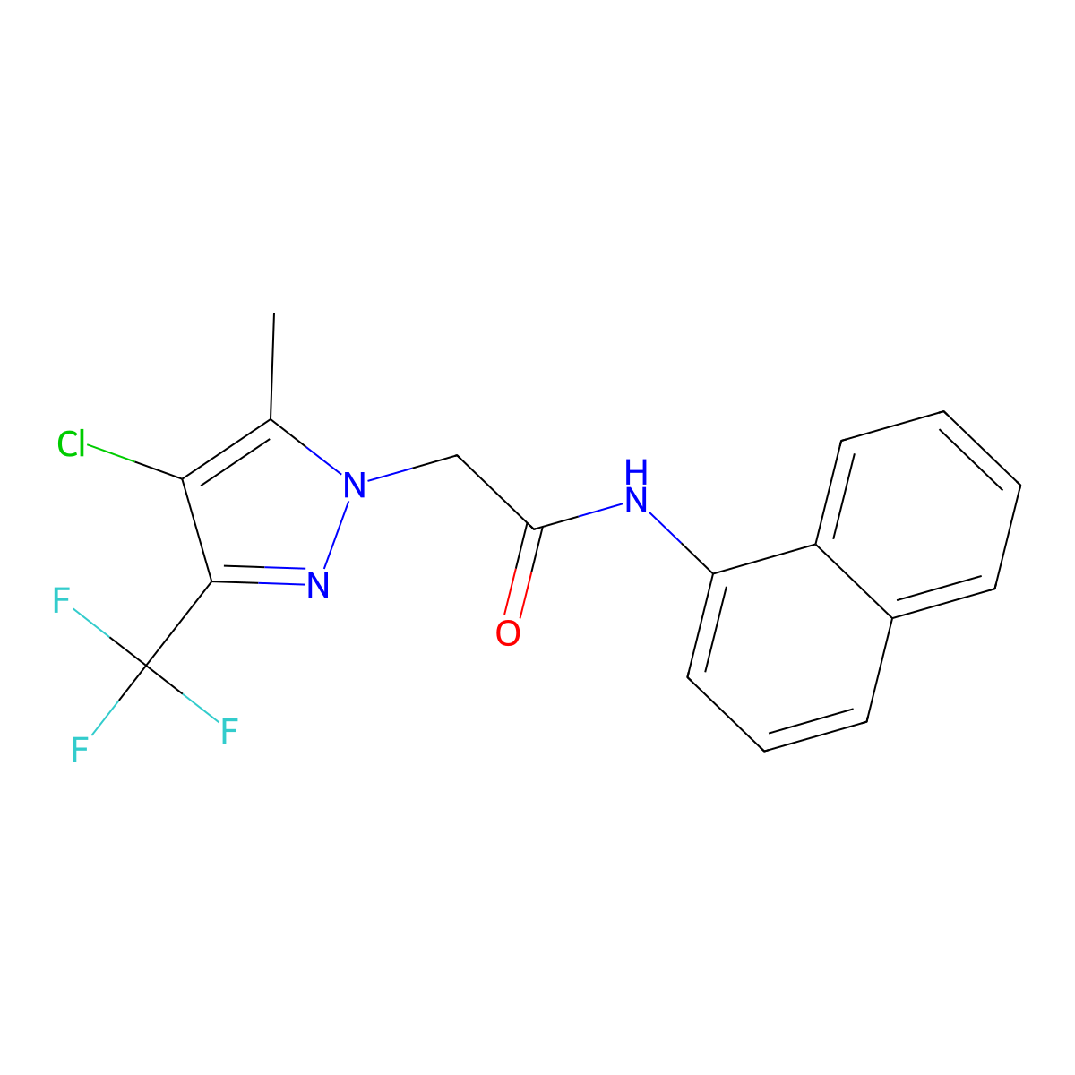 2-[4-chloro-5-methyl-3-(trifluoromethyl)pyrazol-1-yl]-N-naphthalen-1-ylacetamide molecular structure, CAS 351986-95-3