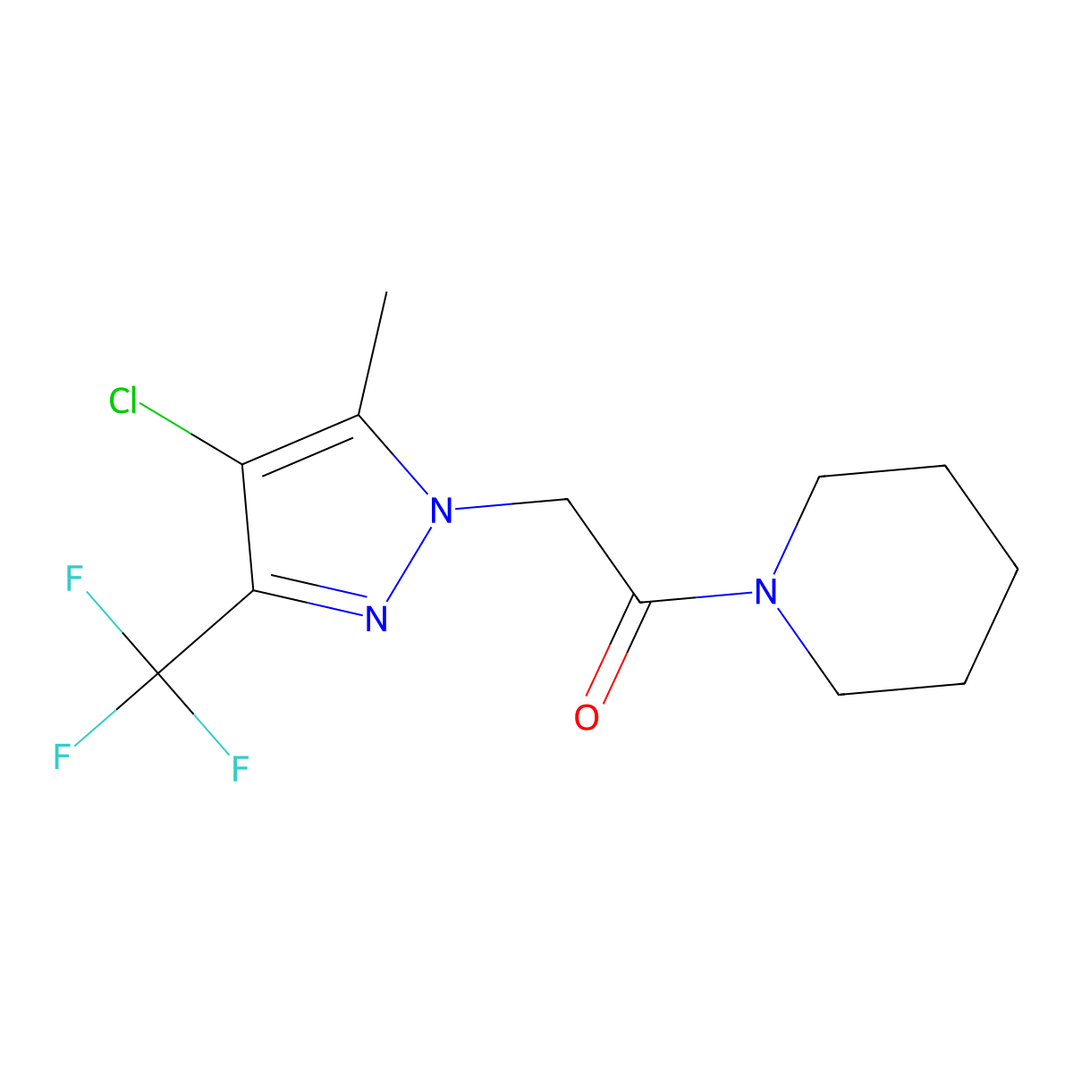 2-[4-Chloro-5-methyl-3-(trifluoromethyl)pyrazol-1-yl]-1-piperidin-1-ylethanone molecular structure, CAS 351986-98-6
