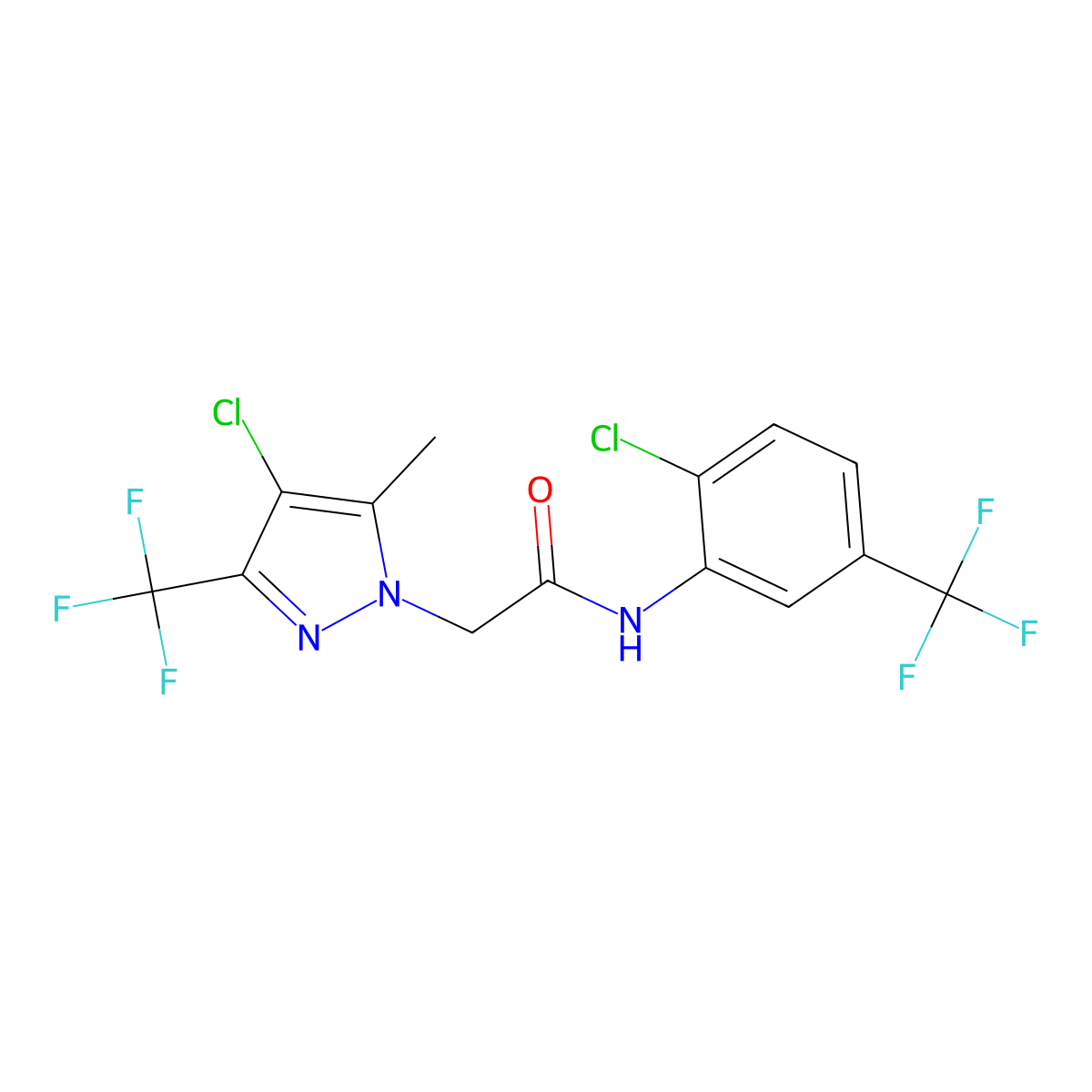 2-[4-chloro-5-methyl-3-(trifluoromethyl)pyrazol-1-yl]-N-[2-chloro-5-(trifluoromethyl)phenyl]acetamide molecular structure, CAS 351987-19-4