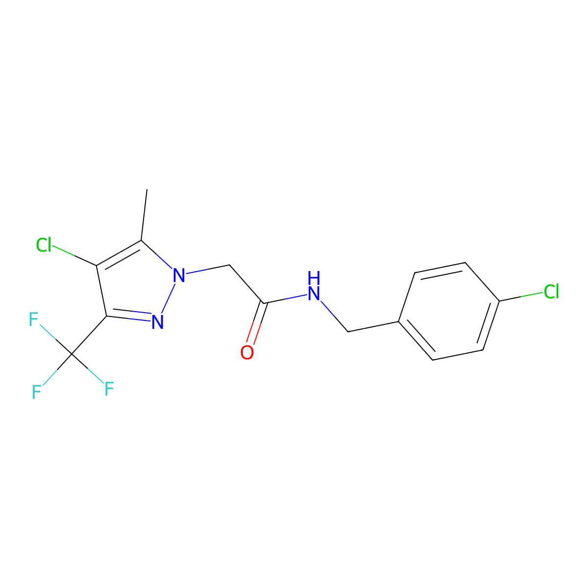 2-[4-chloro-5-methyl-3-(trifluoromethyl)pyrazol-1-yl]-N-[(4-chlorophenyl)methyl]acetamide molecular structure, CAS 351987-29-6