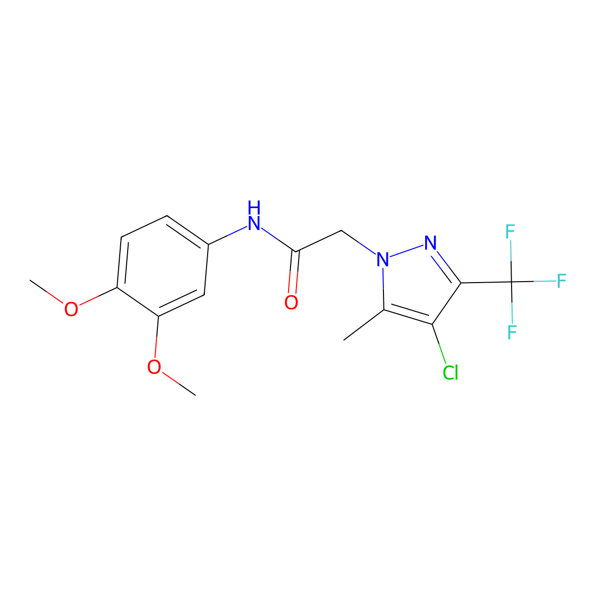 2-[4-chloro-5-methyl-3-(trifluoromethyl)pyrazol-1-yl]-N-(3,4-dimethoxyphenyl)acetamide molecular structure, CAS 351987-51-4