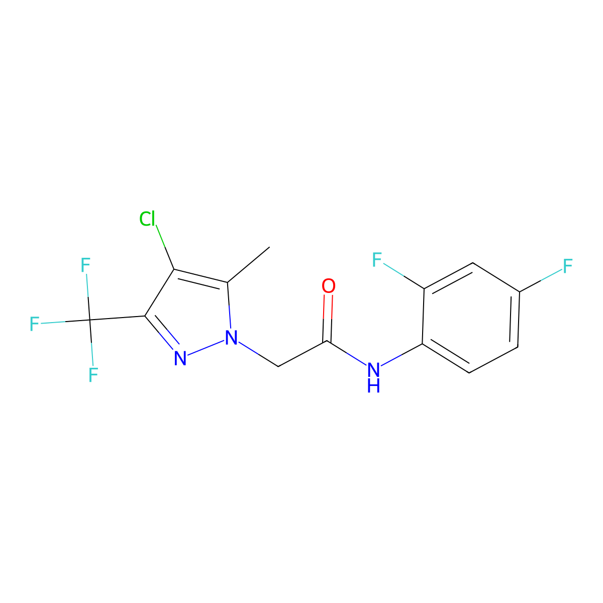 2-[4-chloro-5-methyl-3-(trifluoromethyl)-1H-pyrazol-1-yl]-N-(2,4-difluorophenyl)acetamide molecular structure, CAS 351987-66-1