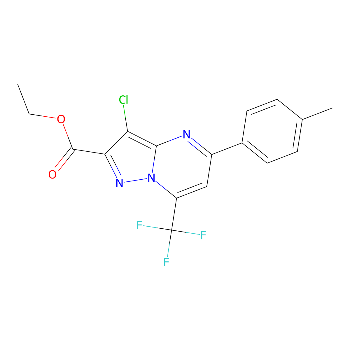 Ethyl 3-chloro-5-(4-methylphenyl)-7-(trifluoromethyl)pyrazolo[1,5-a]pyrimidine-2-carboxylate molecular structure, CAS 351989-47-4