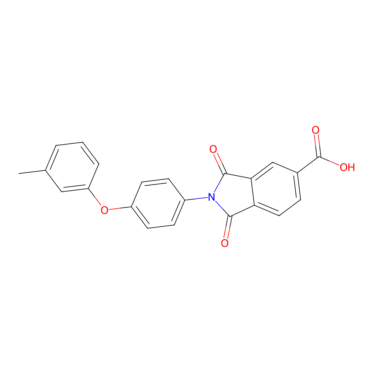 2-[4-(3-methylphenoxy)phenyl]-1,3-dioxo-2,3-dihydro-1H-isoindole-5-carboxylic acid molecular structure, CAS 351990-47-1