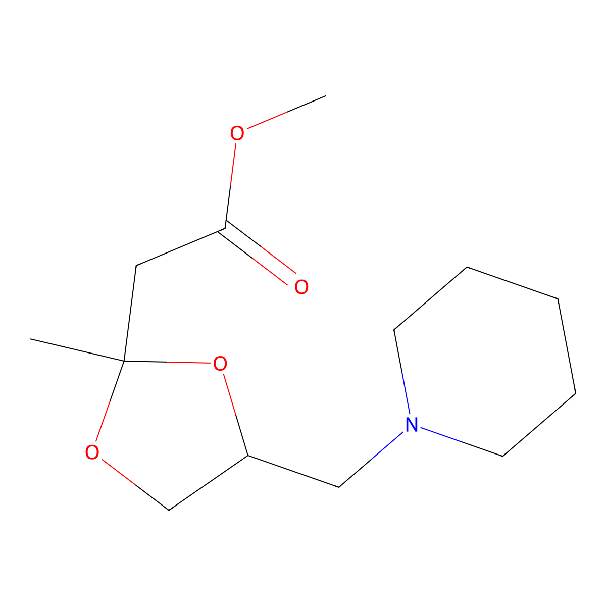 Methyl 2-(2-methyl-4-(piperidin-1-ylmethyl)-1,3-dioxolan-2-yl)acetate molecular structure, CAS 351991-80-5