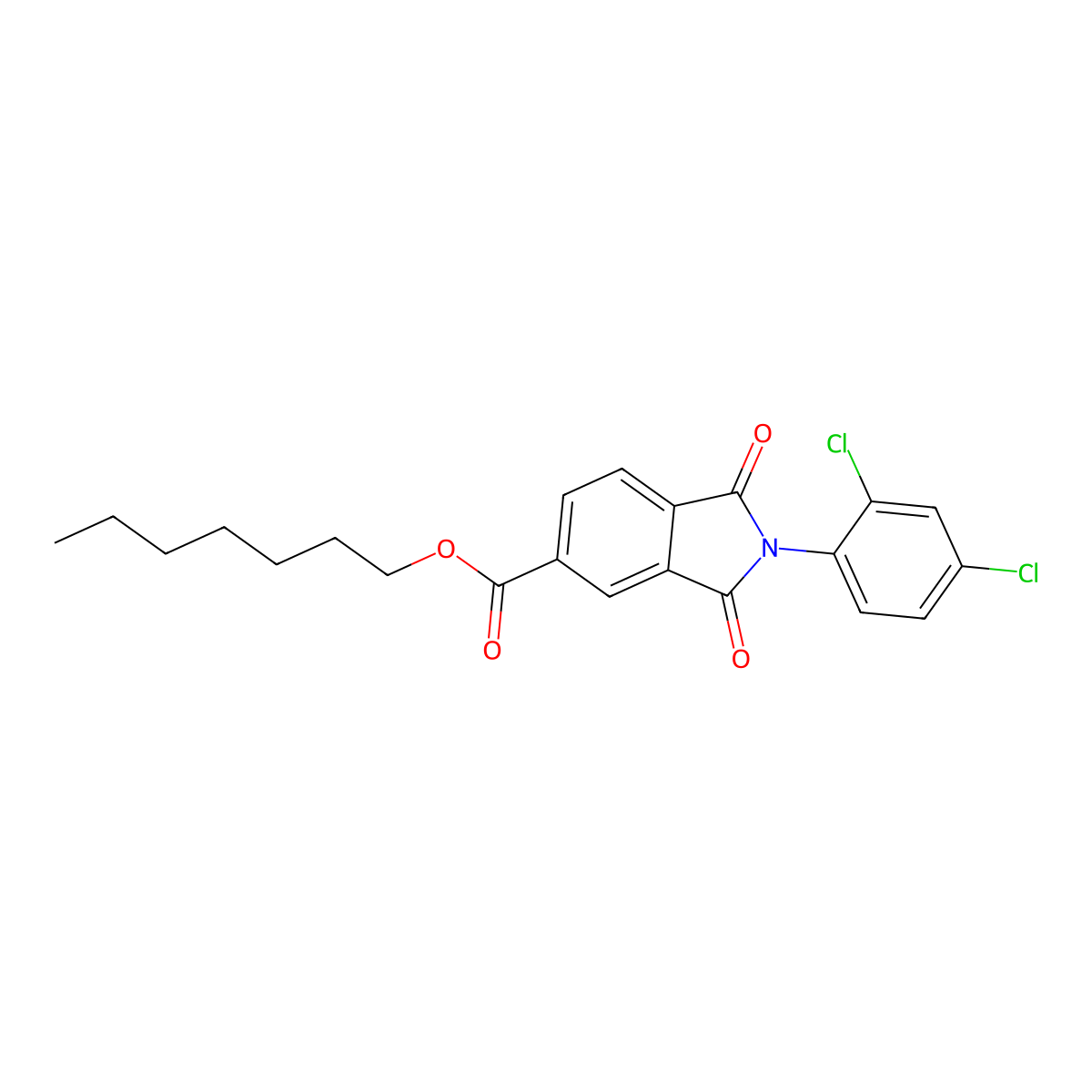 Heptyl 2-(2,4-dichlorophenyl)-1,3-dioxoisoindoline-5-carboxylate molecular structure, CAS 351993-29-8