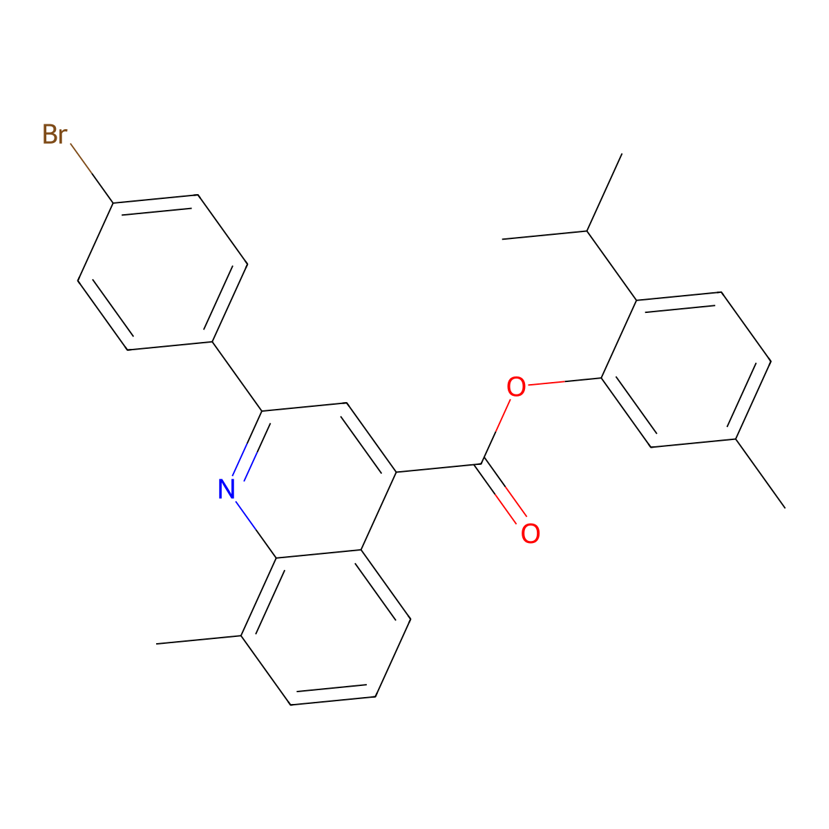 2-Isopropyl-5-methylphenyl 2-(4-bromophenyl)-8-methyl-4-quinolinecarboxylate molecular structure, CAS 351993-33-4