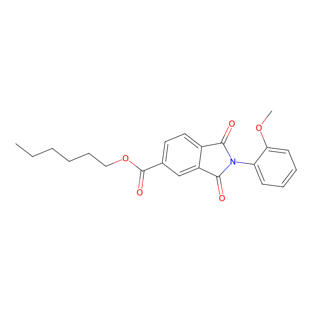 Hexyl 2-(2-methoxyphenyl)-1,3-dioxoisoindoline-5-carboxylate molecular structure, CAS 351993-49-2