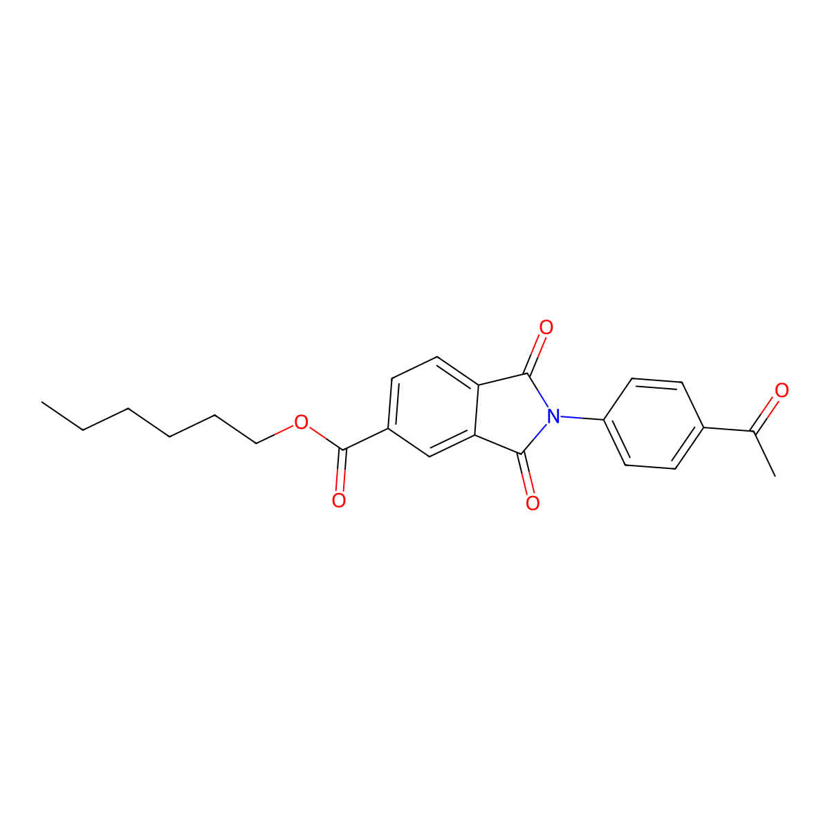 Hexyl 2-(4-acetylphenyl)-1,3-dioxoisoindoline-5-carboxylate molecular structure, CAS 351994-12-2
