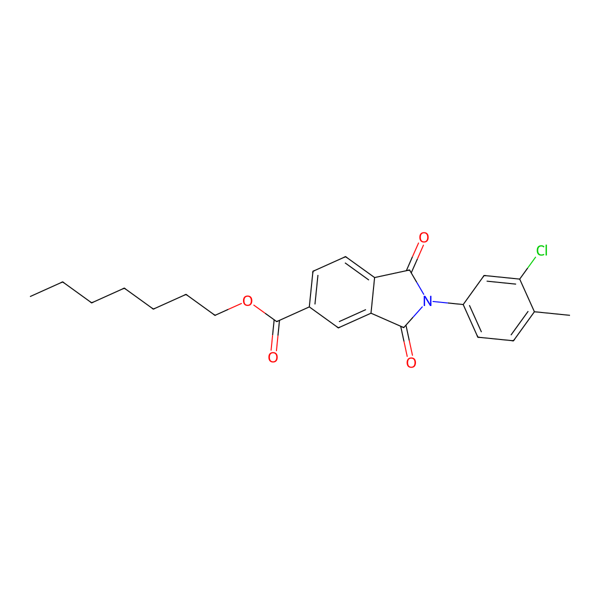 Heptyl 2-(3-chloro-4-methylphenyl)-1,3-dioxoisoindoline-5-carboxylate molecular structure, CAS 351994-41-7