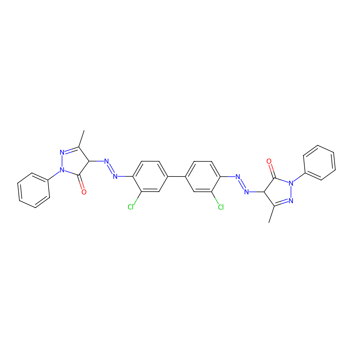 4,4'-((3,3'-Dichloro(1,1'-biphenyl)-4,4'-diyl)bis(diazene-2,1-diyl))bis(5-methyl-2-phenyl-2,4-dihydro-3H-pyrazol-3-one) molecular structure, CAS 3520-72-7