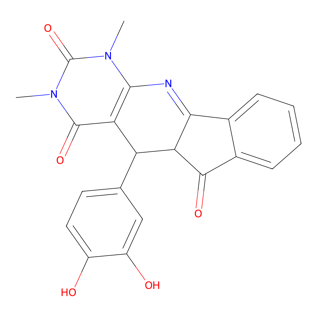 5-(3,4-dihydroxyphenyl)-1,3-dimethyl-5,5a-dihydro-1H-indeno[2',1':5,6]pyrido[2,3-d]pyrimidine-2,4,6(3H)-trione molecular structure, CAS 352017-01-7