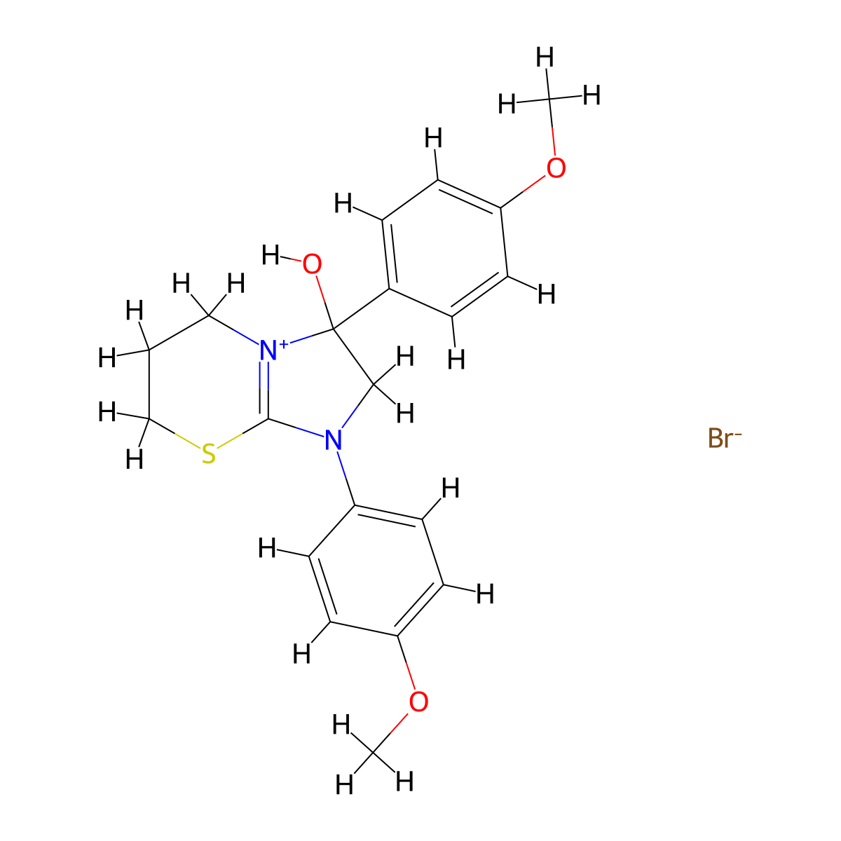 3-hydroxy-1,3-bis(4-methoxyphenyl)-3,5,6,7-tetrahydro-2H-imidazo[2,1-b][1,3]thiazin-1-ium bromide molecular structure, CAS 352018-29-2