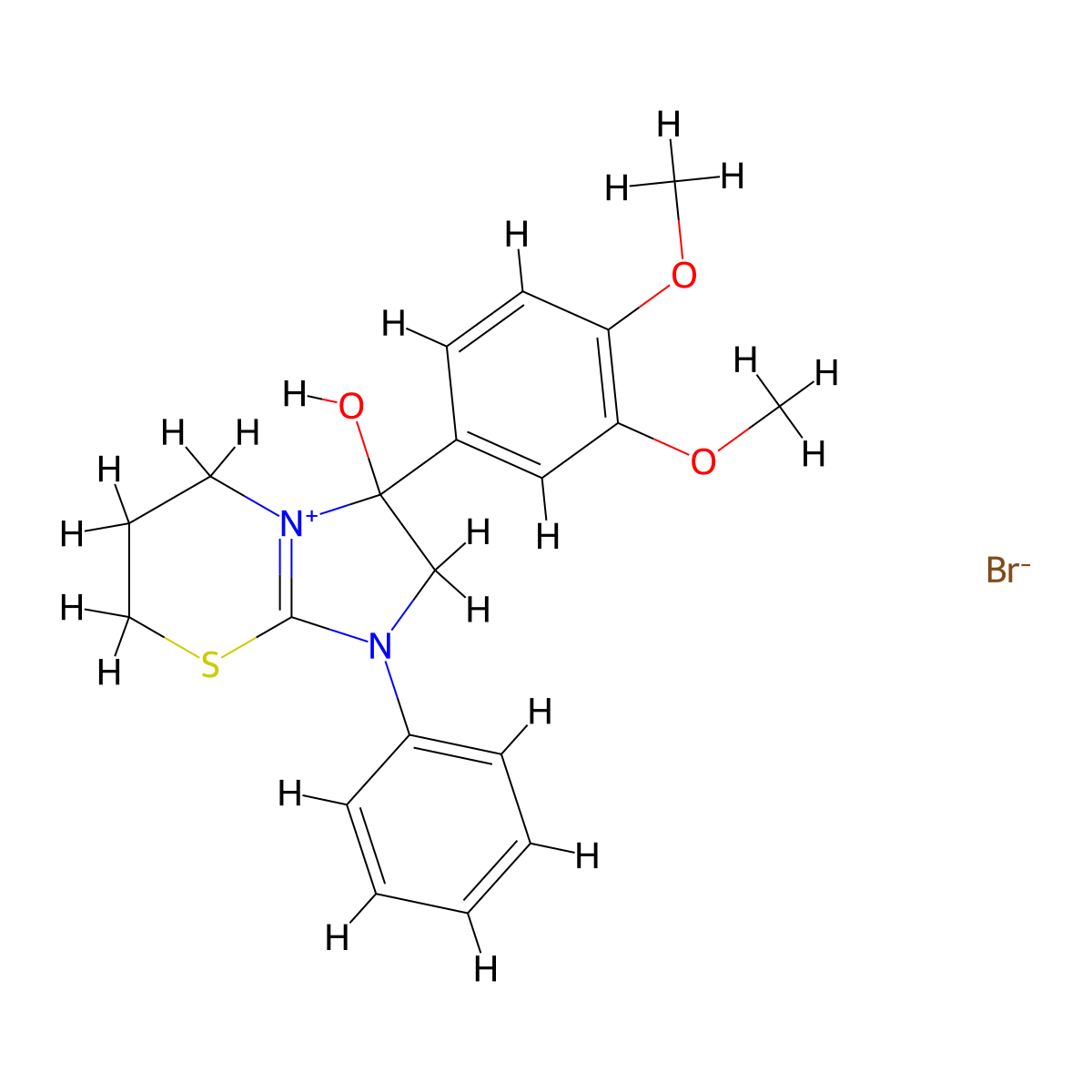 3-(3,4-dimethoxyphenyl)-3-hydroxy-1-phenyl-3,5,6,7-tetrahydro-2H-imidazo[2,1-b][1,3]thiazin-1-ium bromide molecular structure, CAS 352018-30-5