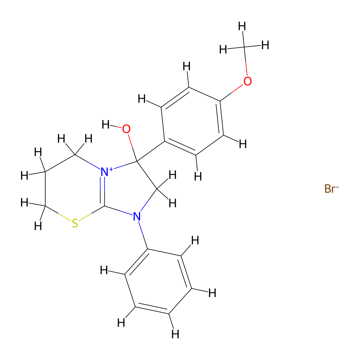 3-hydroxy-3-(4-methoxyphenyl)-1-phenyl-3,5,6,7-tetrahydro-2H-imidazo[2,1-b][1,3]thiazin-1-ium bromide molecular structure, CAS 352018-34-9