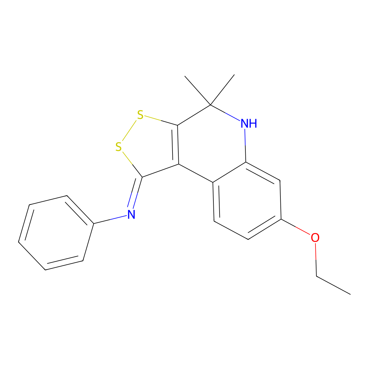 N-(7-ethoxy-4,4-dimethyl-4,5-dihydro-1H-[1,2]dithiolo[3,4-c]quinolin-1-ylidene)-N-phenylamine molecular structure, CAS 352021-25-1