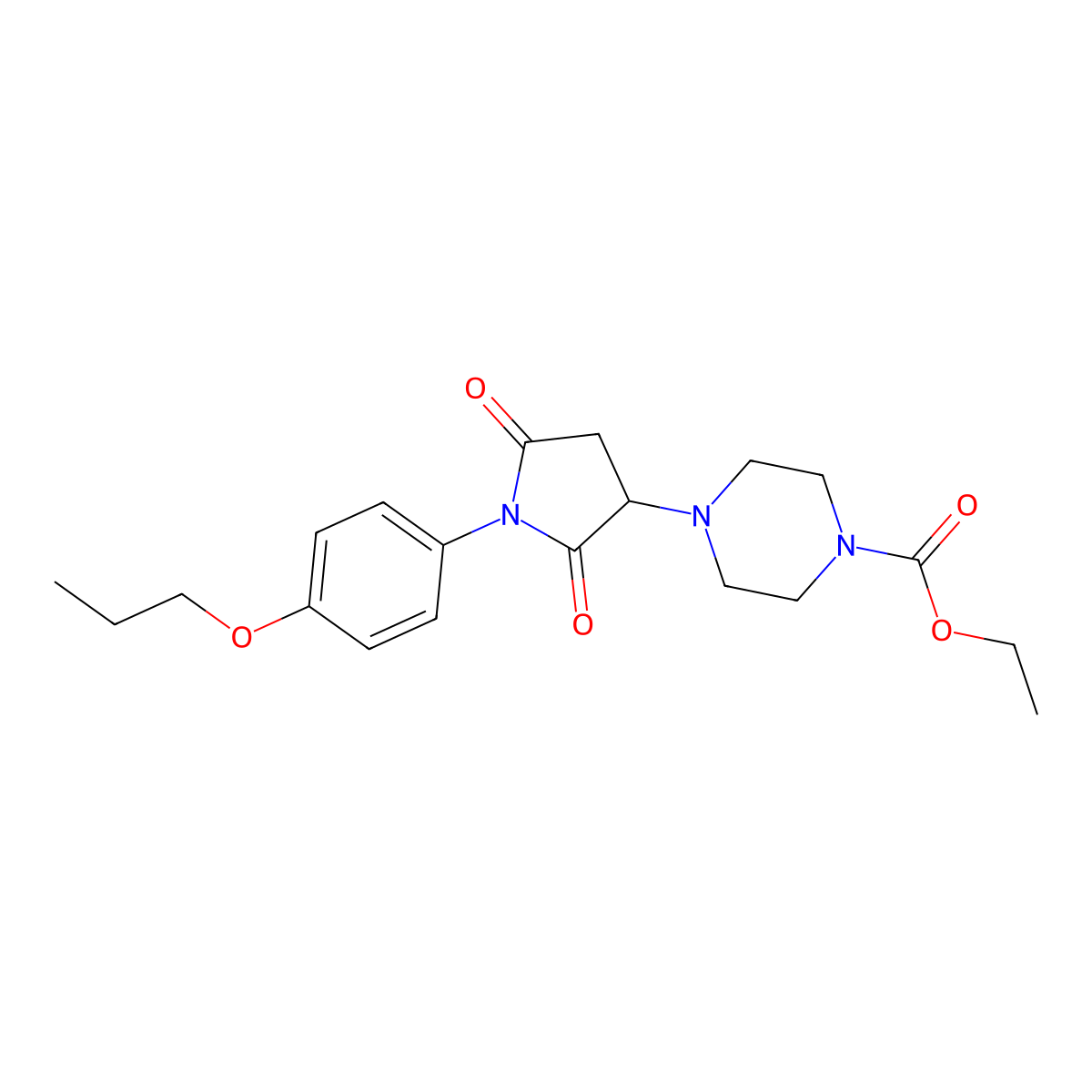 Ethyl 4-[2,5-dioxo-1-(4-propoxyphenyl)pyrrolidin-3-yl]piperazine-1-carboxylate molecular structure, CAS 352021-32-0