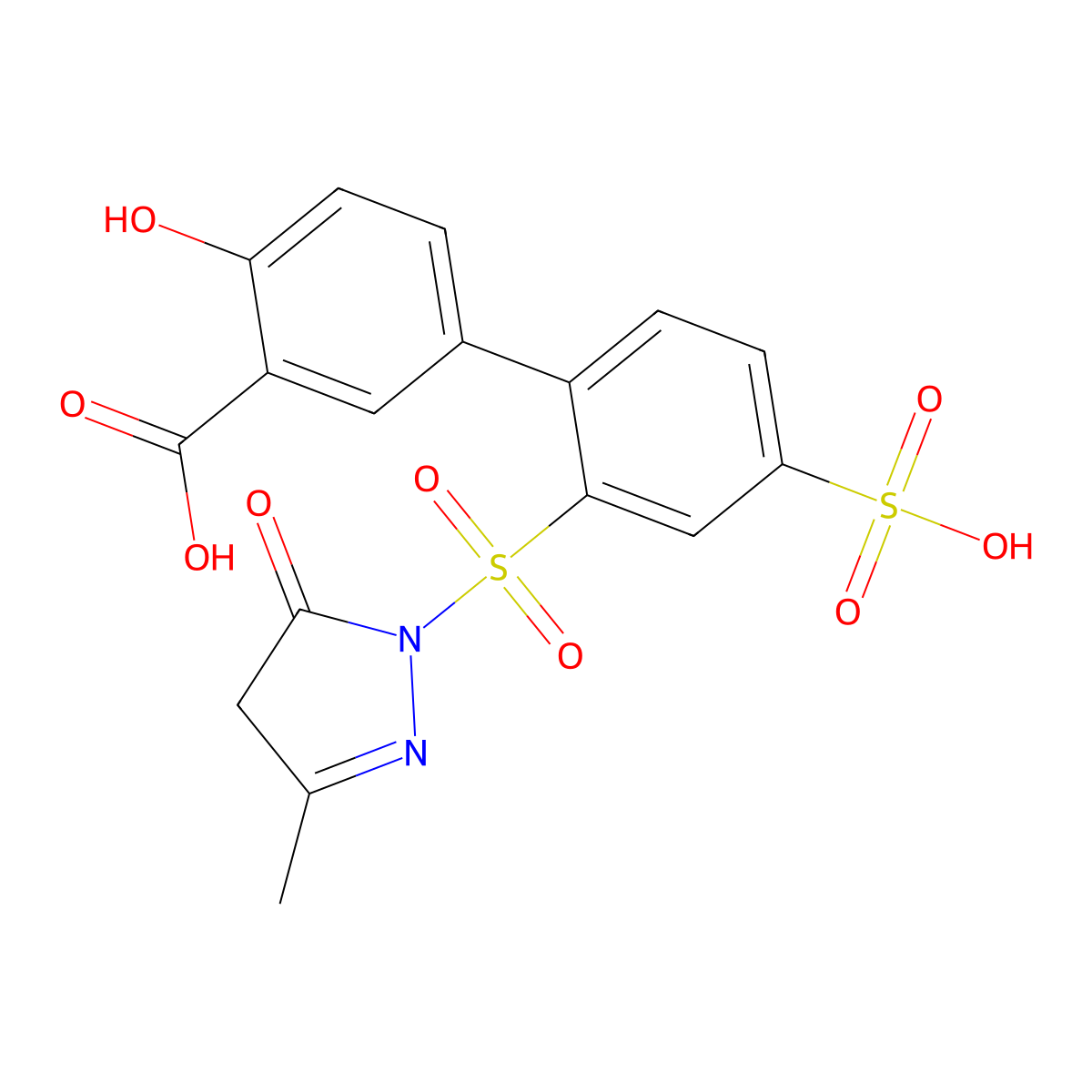 4-Hydroxy-2'-[(3-methyl-5-oxo-4,5-dihydro-1H-pyrazol-1-yl)sulfonyl]-4'-sulfobiphenyl-3-carboxylic acid molecular structure, CAS 352022-94-7