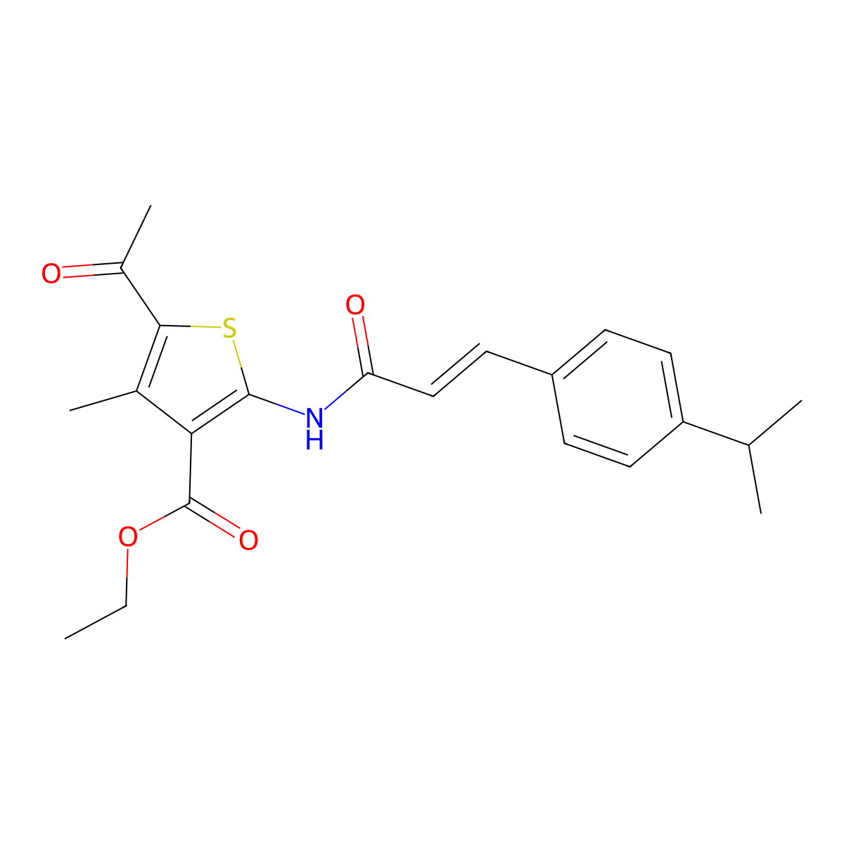 Ethyl 5-acetyl-4-methyl-2-[[3-[4-(1-methylethyl)phenyl]-1-oxo-2-propen-1-yl]amino]-3-thiophenecarboxylate molecular structure, CAS 352023-35-9