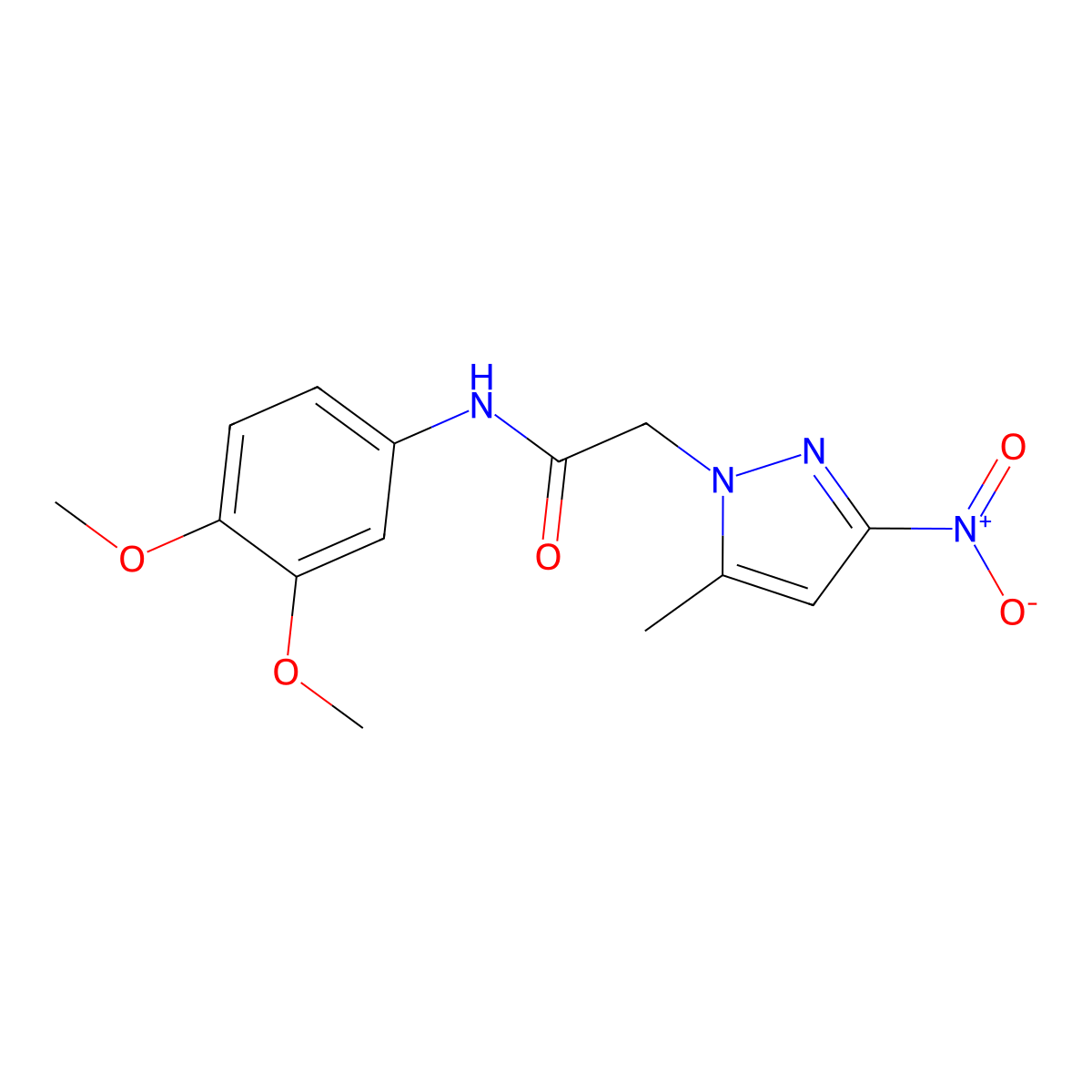 N-(3,4-dimethoxyphenyl)-2-(5-methyl-3-nitropyrazol-1-yl)acetamide molecular structure, CAS 352024-55-6