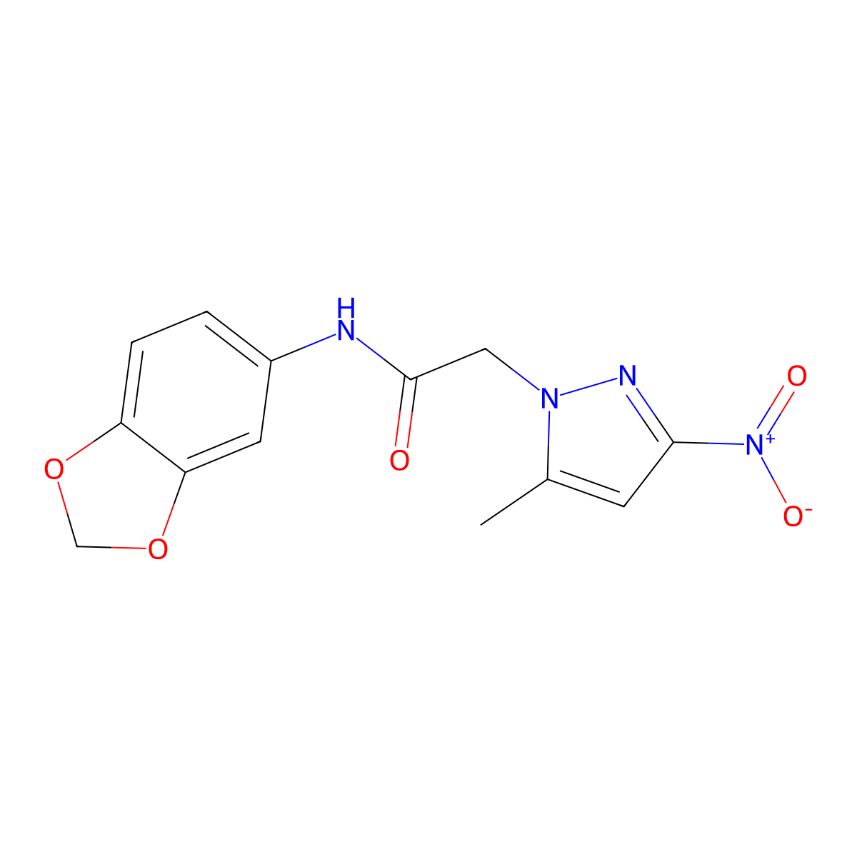 N-(1,3-benzodioxol-5-yl)-2-(5-methyl-3-nitropyrazol-1-yl)acetamide molecular structure, CAS 352024-57-8