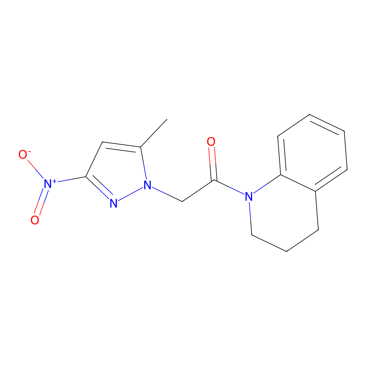 1-(3,4-dihydro-2H-quinolin-1-yl)-2-(5-methyl-3-nitropyrazol-1-yl)ethanone molecular structure, CAS 352024-58-9