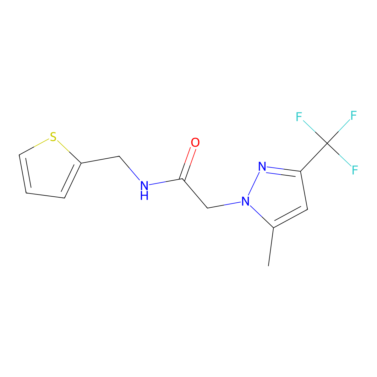 2-[5-methyl-3-(trifluoromethyl)pyrazol-1-yl]-N-(thiophen-2-ylmethyl)acetamide molecular structure, CAS 352024-63-6