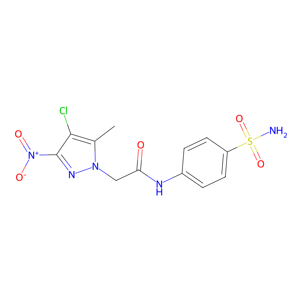 2-(4-chloro-5-methyl-3-nitropyrazol-1-yl)-N-(4-sulfamoylphenyl)acetamide molecular structure, CAS 352024-68-1