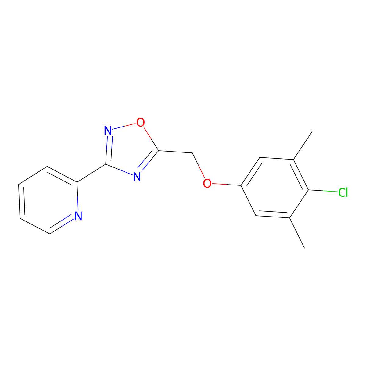 2-{5-[(4-Chloro-3,5-dimethylphenoxy)methyl]-1,2,4-oxadiazol-3-yl}pyridine molecular structure, CAS 352025-04-8