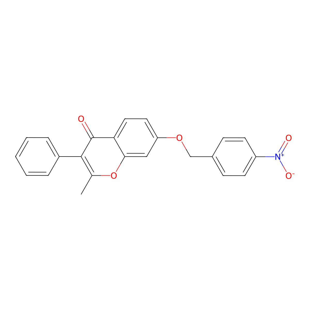 2-Methyl-7-[(4-nitrophenyl)methoxy]-3-phenylchromen-4-one molecular structure, CAS 35212-35-2