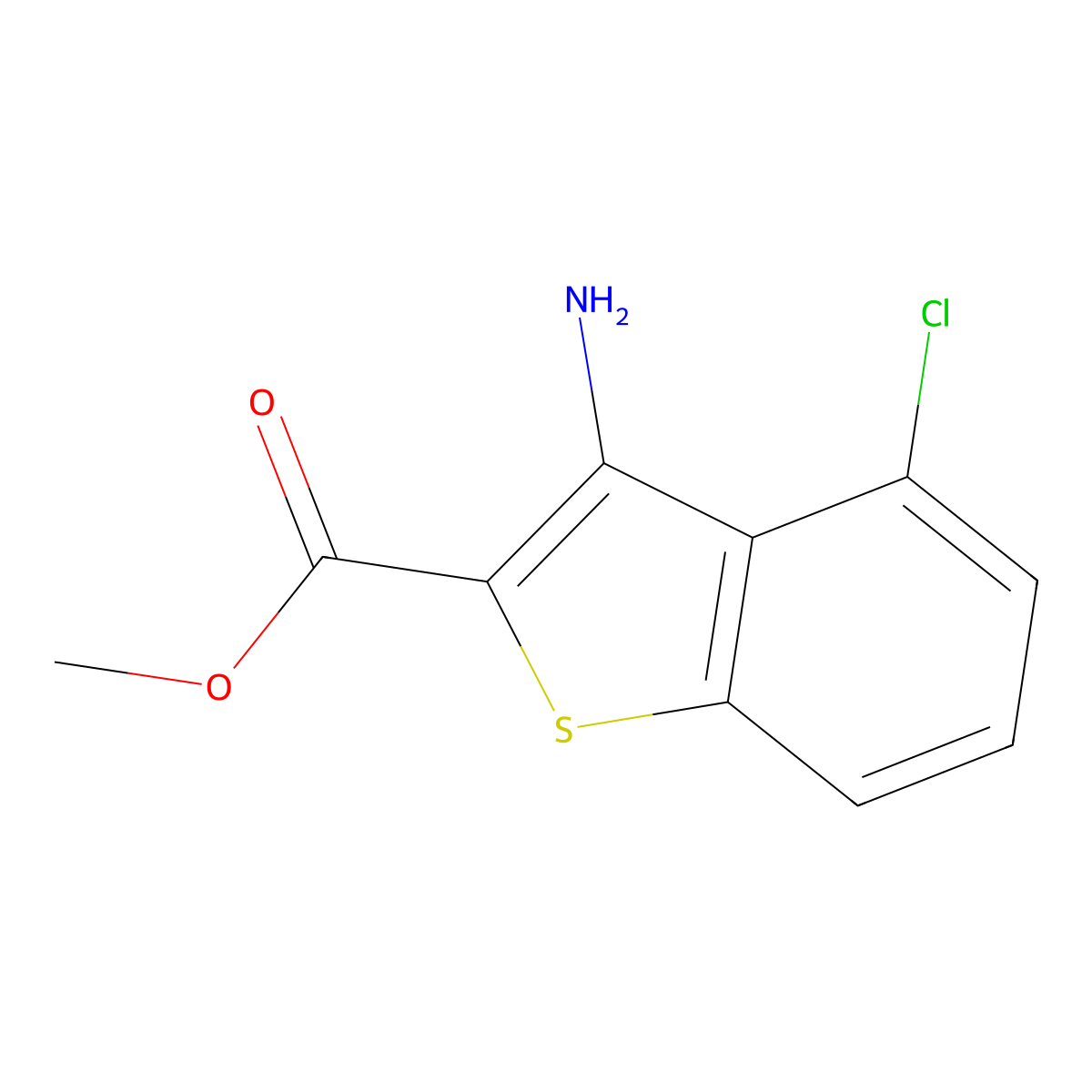 Methyl 3-amino-4-chloro-1-benzothiophene-2-carboxylate molecular structure, CAS 35212-86-3