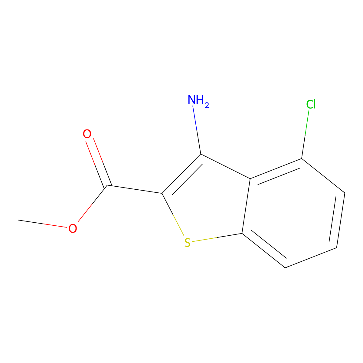 Methyl 3-amino-4-chloro-1-benzothiophene-2-carboxylate molecular structure, CAS 35212-86-3