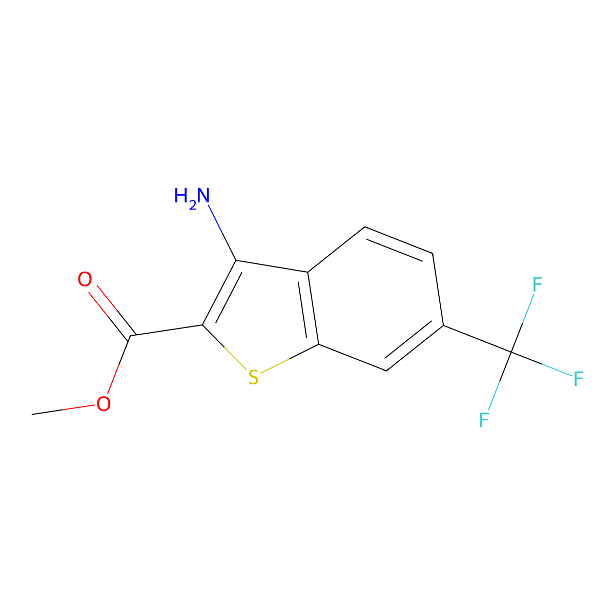 Methyl 3-amino-6-(trifluoromethyl)-1-benzothiophene-2-carboxylate molecular structure, CAS 35212-91-0