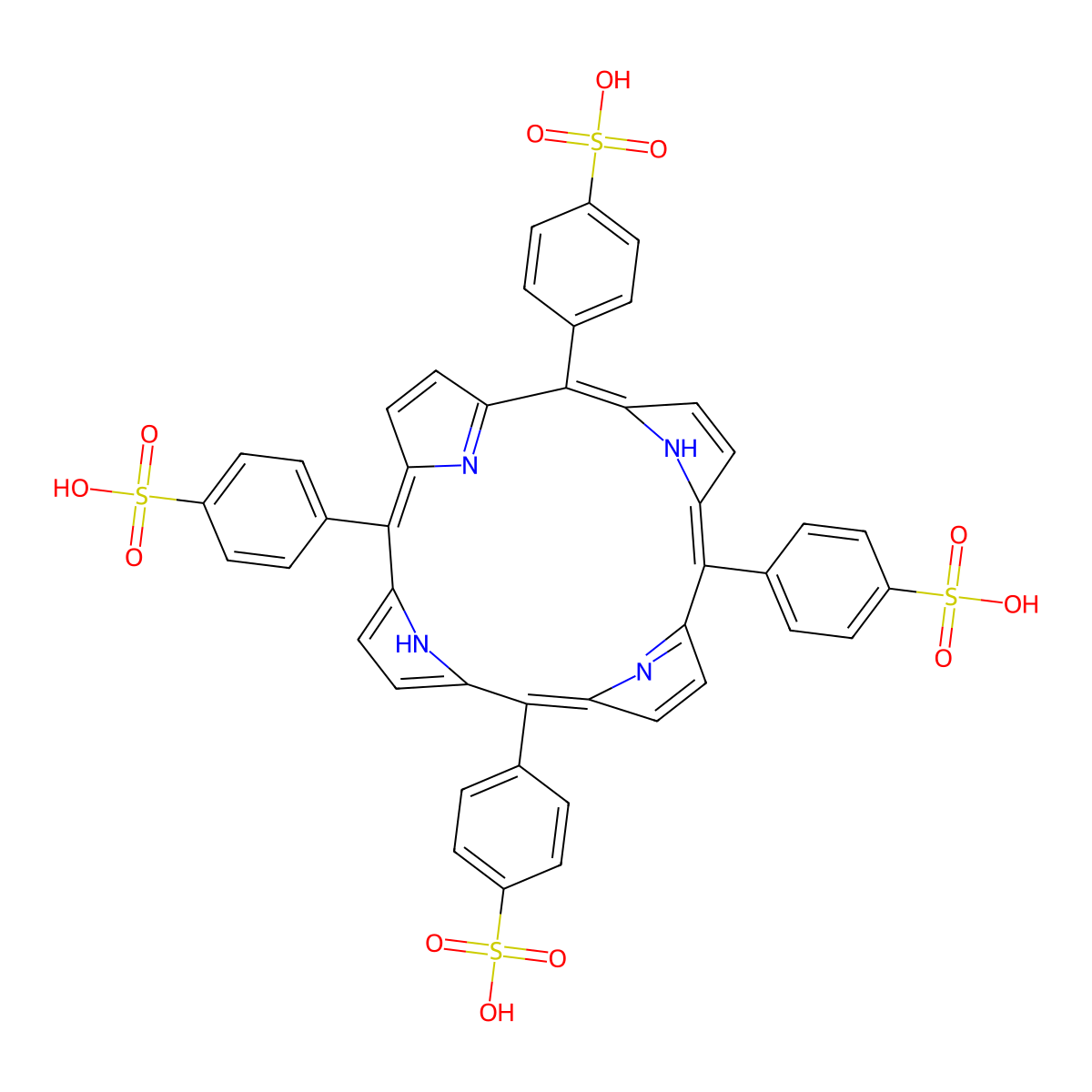 Benzenesulfonic acid, 4,4',4'',4'''-(21H,23H-porphine-5,10,15,20-tetrayl)tetrakis-, tetrasodium salt molecular structure, CAS 35218-75-8