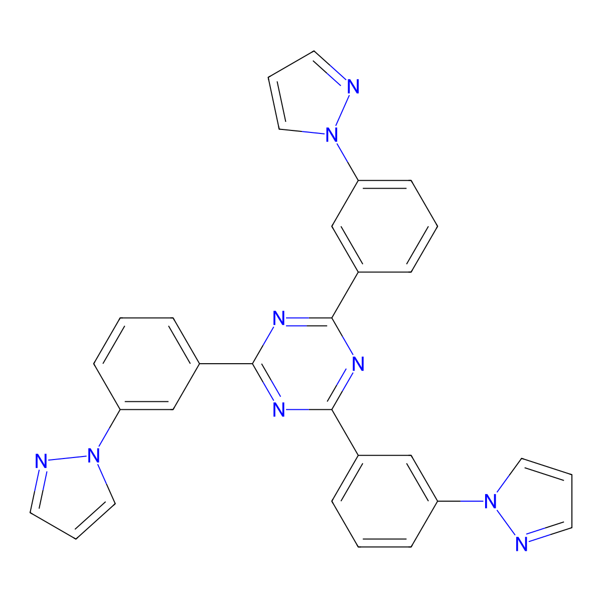 2,4,6-tris(2-(1H-pyrazol-1-yl)phenyl)-1,3,5-triazine molecular structure, CAS 352196-01-1