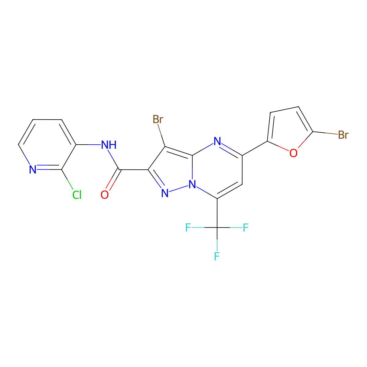 3-bromo-5-(5-bromo-2-furyl)-N-(2-chloro-3-pyridinyl)-7-(trifluoromethyl)pyrazolo[1,5-a]pyrimidine-2-carboxamide molecular structure, CAS 352208-87-8
