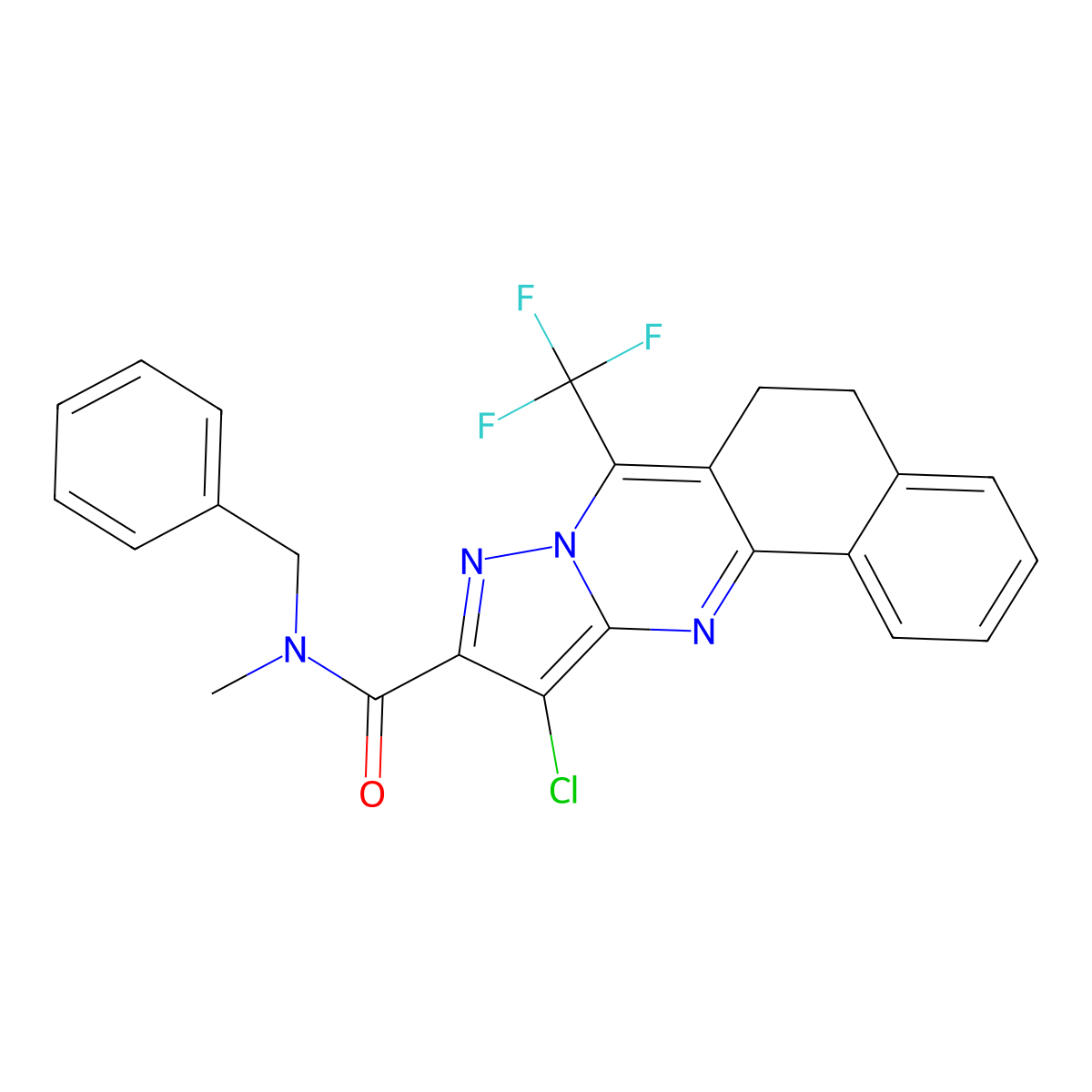 N-benzyl-11-chloro-N-methyl-7-(trifluoromethyl)-5,6-dihydrobenzo[h]pyrazolo[5,1-b]quinazoline-10-carboxamide molecular structure, CAS 352208-91-4