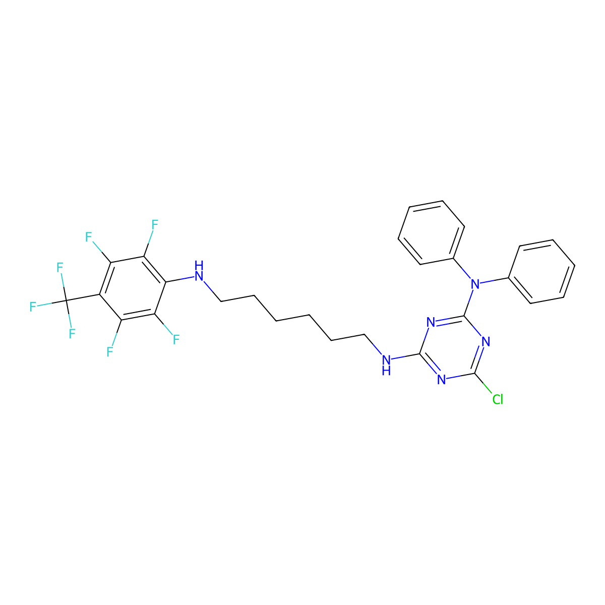 6-chloro-2-N,2-N-diphenyl-4-N-[6-[2,3,5,6-tetrafluoro-4-(trifluoromethyl)anilino]hexyl]-1,3,5-triazine-2,4-diamine molecular structure, CAS 352209-17-7