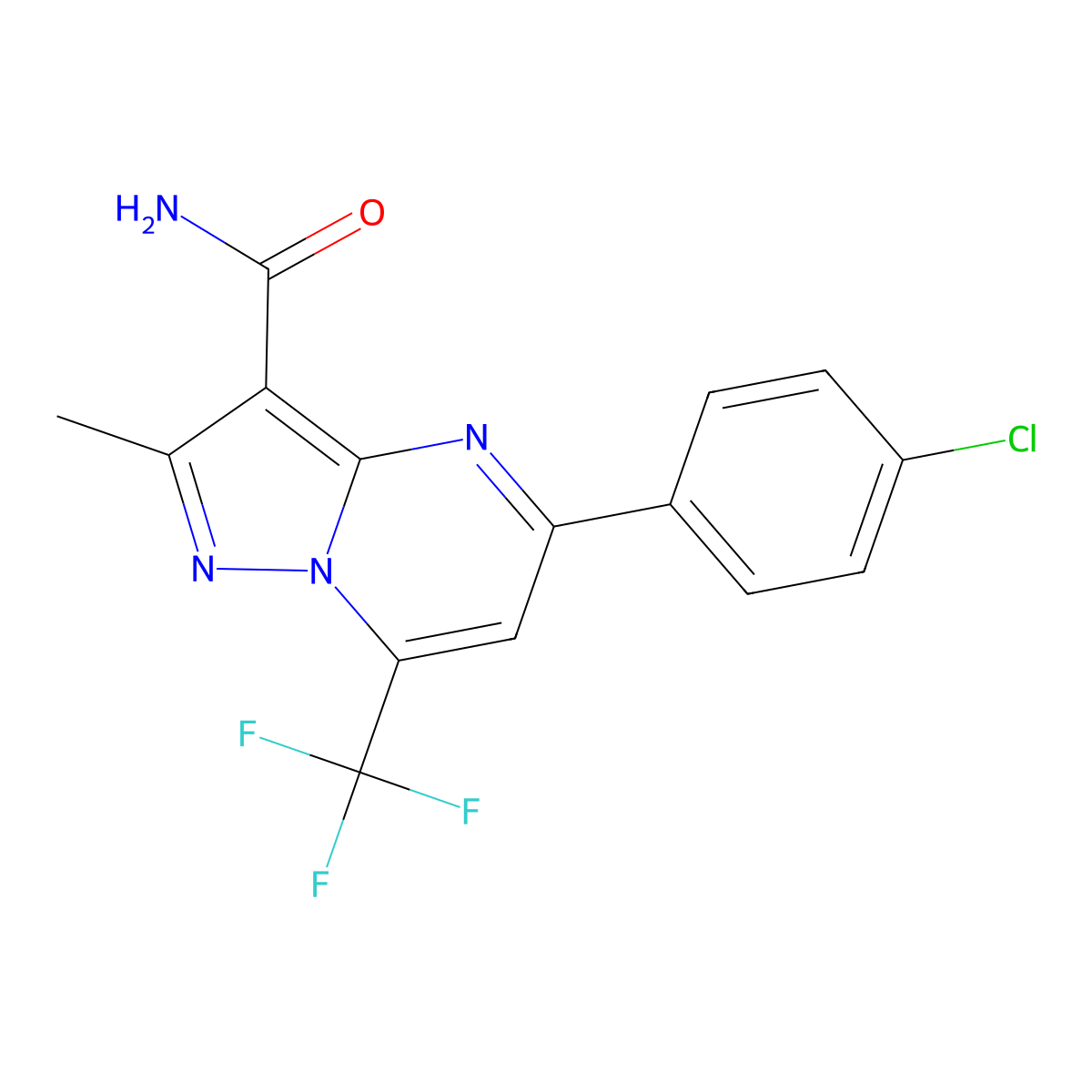 5-(4-Chlorophenyl)-2-methyl-7-(trifluoromethyl)pyrazolo[1,5-a]pyrimidine-3-carboxamide molecular structure, CAS 352213-21-9