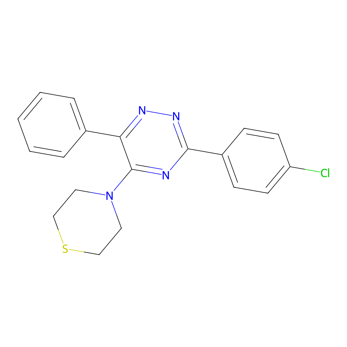 3-(4-Chlorophenyl)-6-phenyl-5-(4-thiomorpholinyl)-1,2,4-triazine molecular structure, CAS 352216-52-5