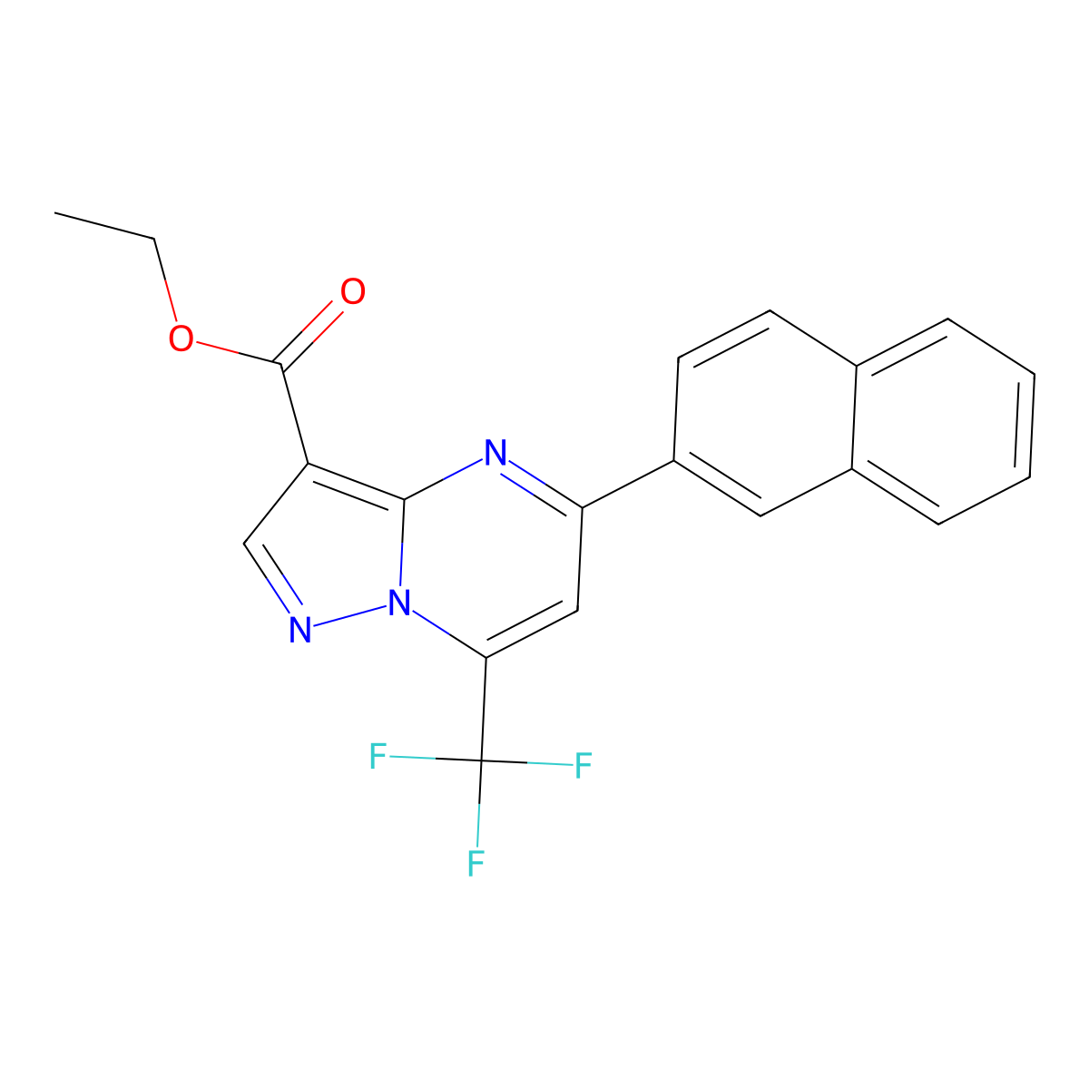 5-Naphthalen-2-yl-7-trifluoromethyl-pyrazolo[1,5-a]pyrimidine-3-carboxylic acid ethyl ester molecular structure, CAS 352216-57-0