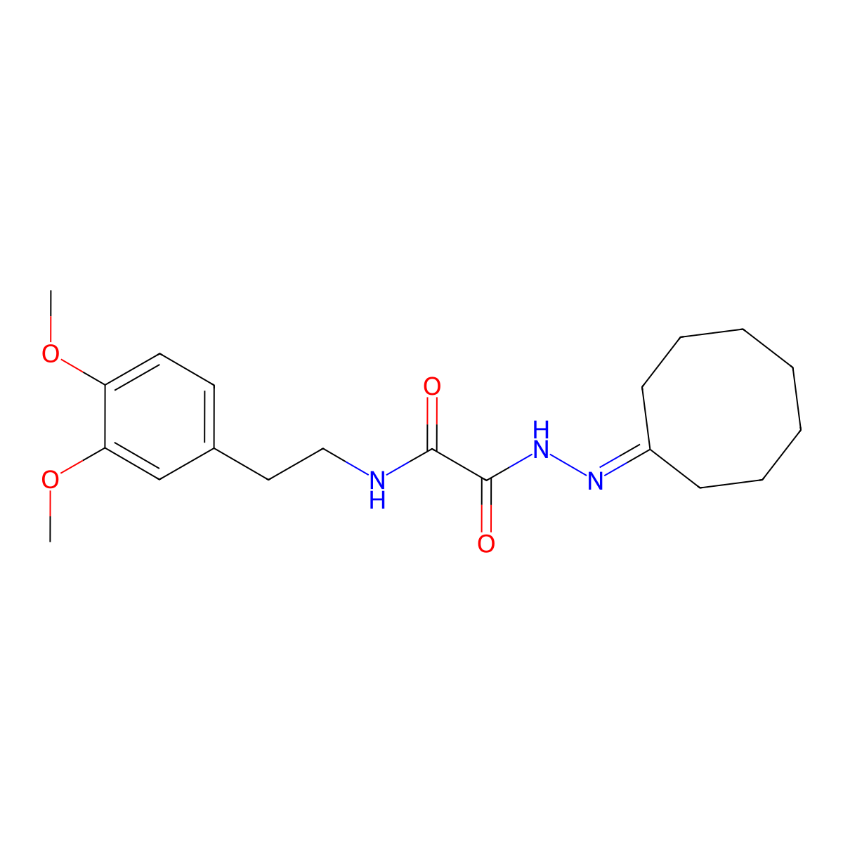 N'-(cyclooctylideneamino)-N-[2-(3,4-dimethoxyphenyl)ethyl]oxamide molecular structure, CAS 352216-72-9
