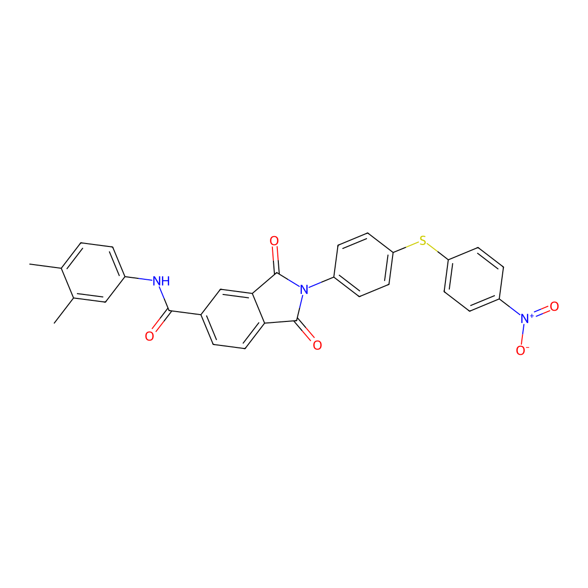 N-(3,4-dimethylphenyl)-2-[4-(4-nitrophenyl)sulfanylphenyl]-1,3-dioxoisoindole-5-carboxamide molecular structure, CAS 352218-44-1