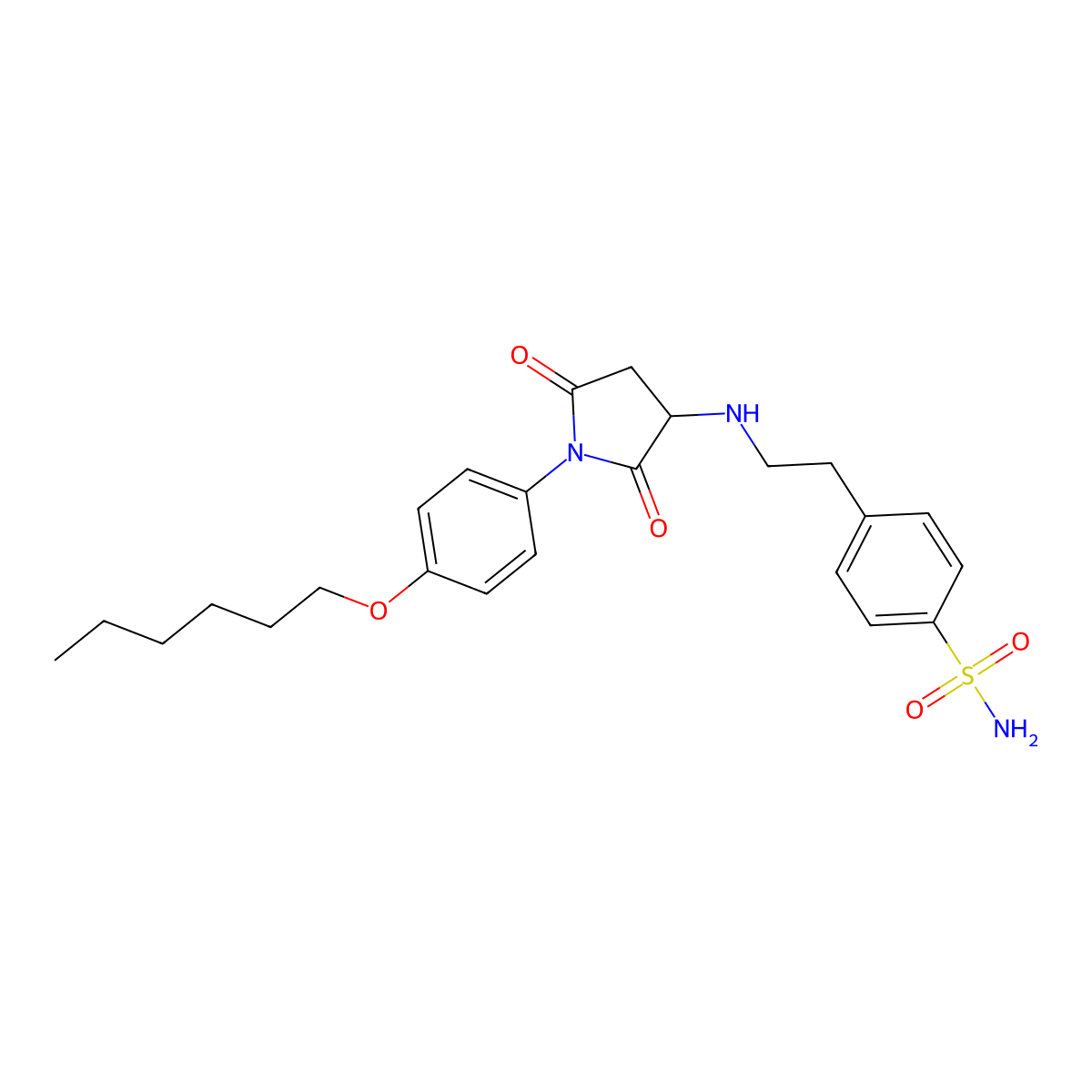4-[2-[[1-(4-Hexoxyphenyl)-2,5-dioxopyrrolidin-3-yl]amino]ethyl]benzenesulfonamide molecular structure, CAS 352219-12-6