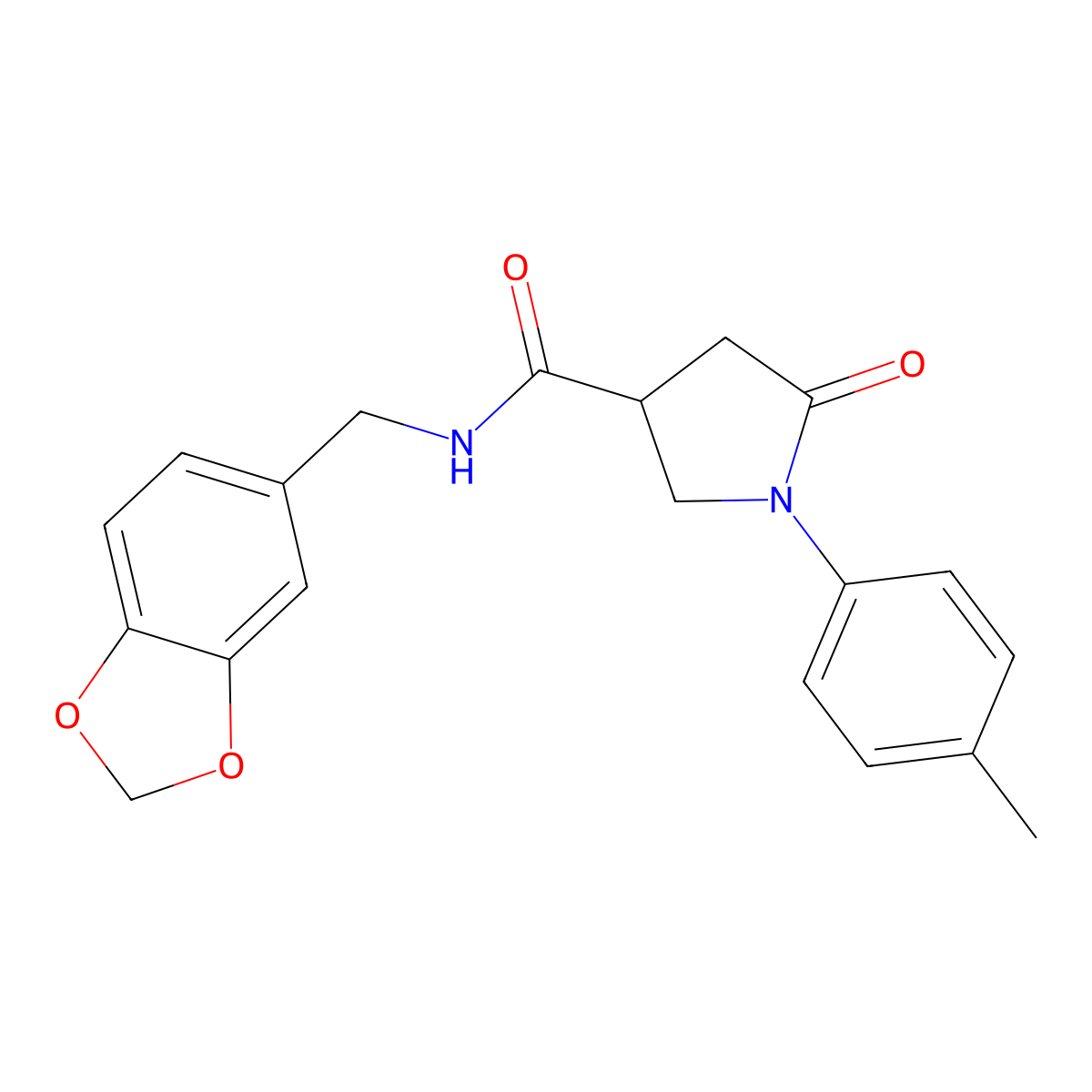N-(1,3-benzodioxol-5-ylmethyl)-1-(4-methylphenyl)-5-oxopyrrolidine-3-carboxamide molecular structure, CAS 352219-43-3
