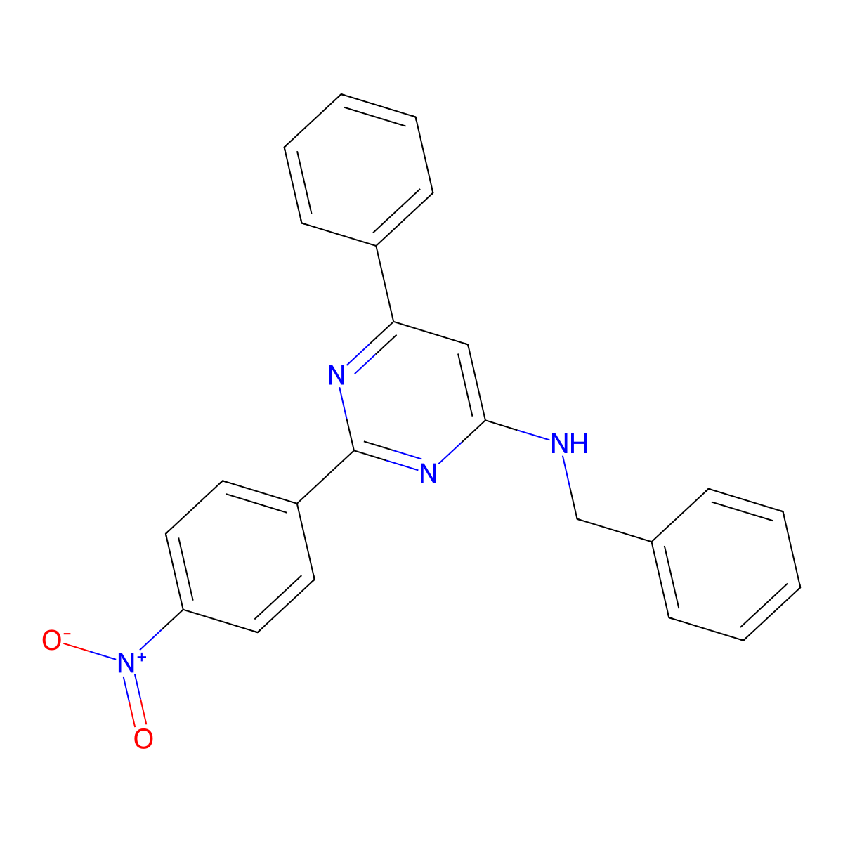 N-benzyl-2-(4-nitrophenyl)-6-phenylpyrimidin-4-amine molecular structure, CAS 352224-37-4