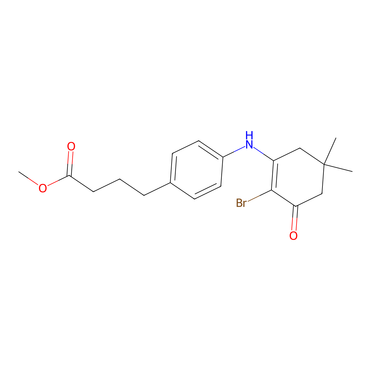 Methyl 4-{4-[(2-bromo-5,5-dimethyl-3-oxo-1-cyclohexenyl)amino]phenyl}butanoate molecular structure, CAS 352225-77-5