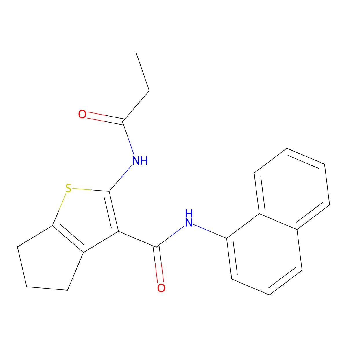 N-naphthalen-1-yl-2-(propanoylamino)-5,6-dihydro-4H-cyclopenta[b]thiophene-3-carboxamide molecular structure, CAS 352226-10-9