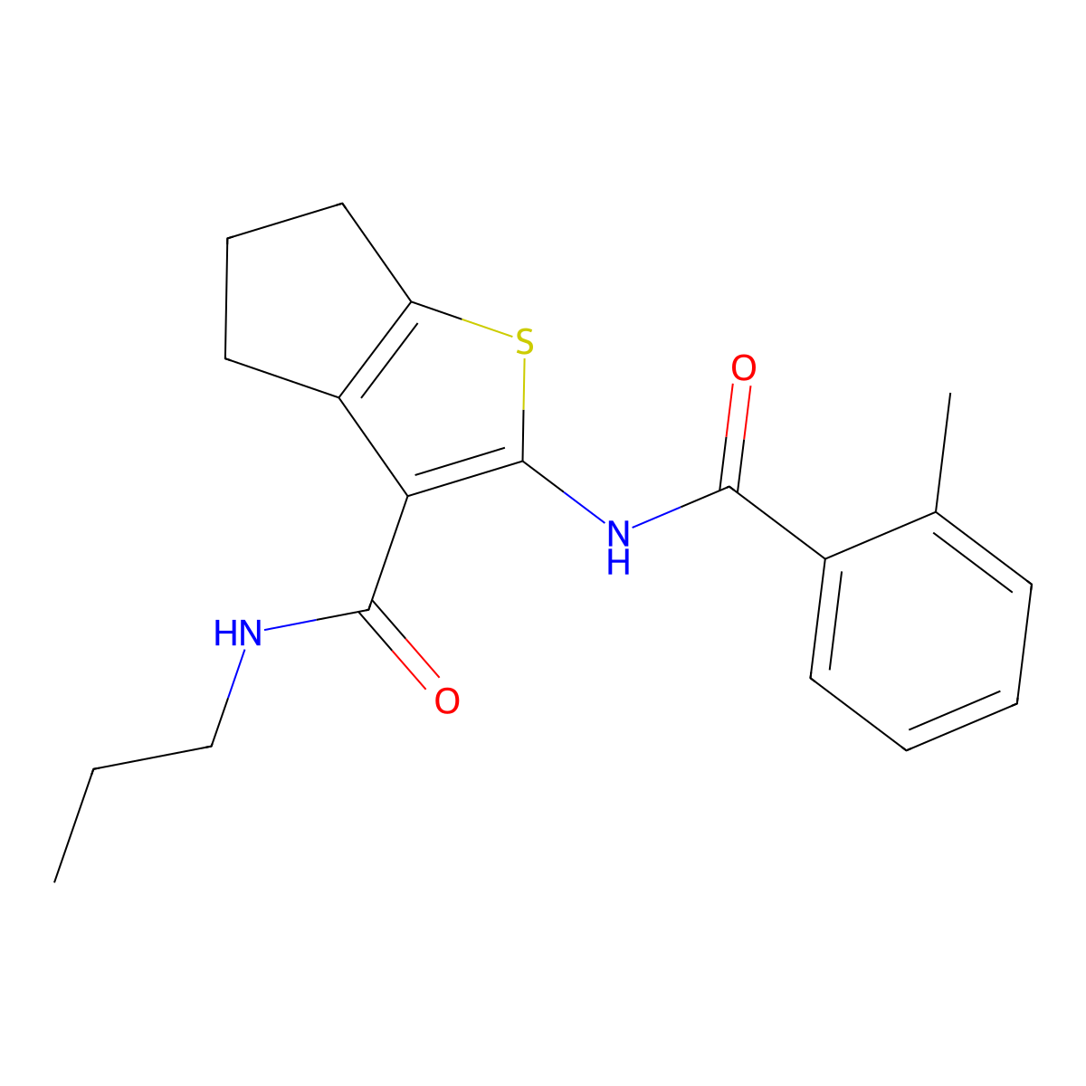 2-[(2-methylbenzoyl)amino]-N-propyl-5,6-dihydro-4H-cyclopenta[b]thiophene-3-carboxamide molecular structure, CAS 352226-51-8